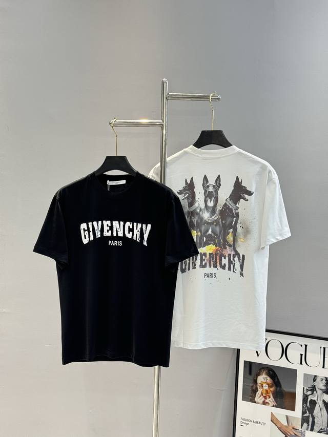 P190。 Givench*纪梵希潮牌25S新款圆领Tee.男女同款～爆款必推胸口定制爆裂纹字母印花工艺.后背大文章.大图形潮人烫画设计减龄搭配.色彩搭配时尚好