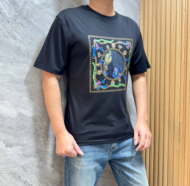 P200Hermes 爱马仕 2025春夏新品 三标齐全 丝光棉 短袖T恤 好货不用过多介绍 看细节 专柜码数：M-Xxxl 175 140建议L