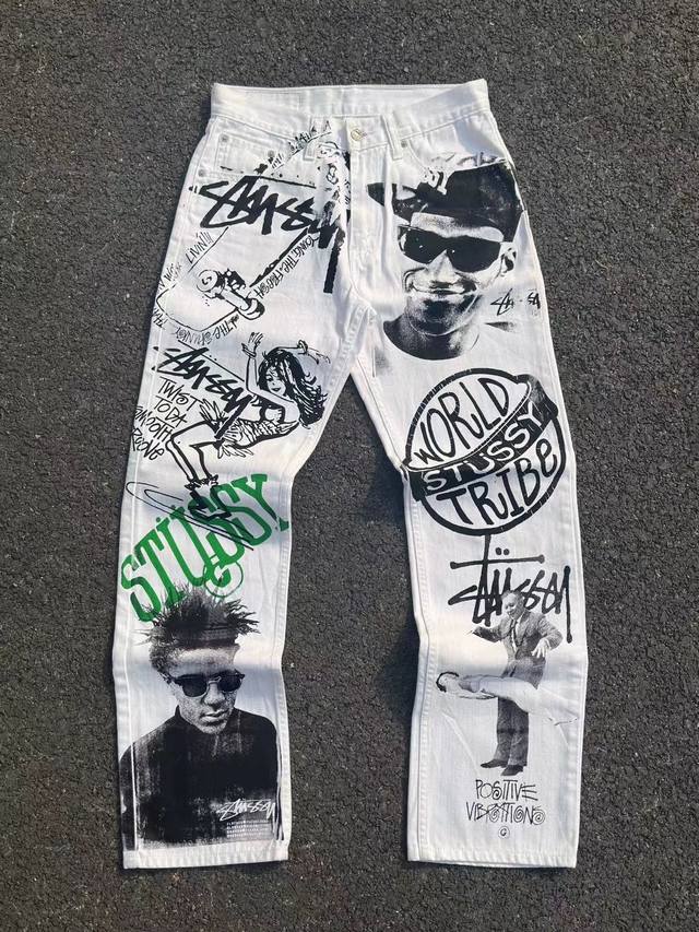 100款号221斯图西Stussy涂鸦滑板牛仔裤 维喇版型 颜色：白色 尺码：M-Xxl