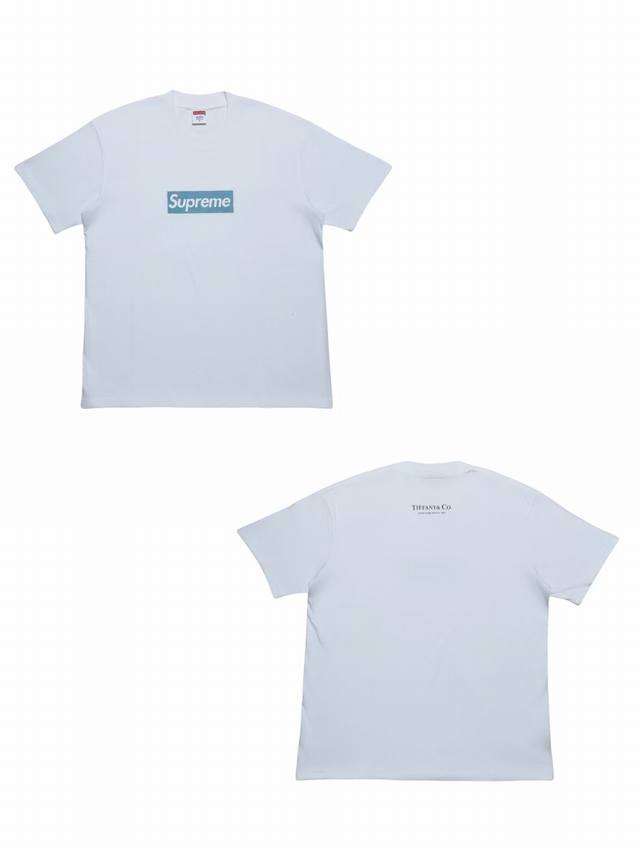 Su103# P60 白底图 Supreme 蒂芙尼联名款 Box Logotee T恤短袖 男女同款 采用圆筒无缝工艺 原版工艺 衣服侧面没有缝合骨位 鉴定重