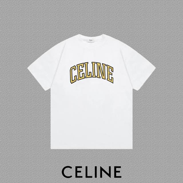 P90 [Celine 赛琳] Fw短袖T恤 字母Logo印花 高端32S双纱260克面料 重磅面料 定制拉架罗纹同缸同染 三标齐全 男女同款 颜色：黑色 白色