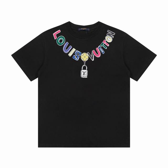 P80#V084 Louisvuitton 路易家23Ss 领口Logo字母印花短袖 领口Logo字母印花工艺 采用260克双纱面料 高克重双纱罗纹面料厚实透气