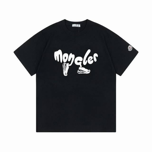 P80#K019 Moncler 蒙口 官网同款印花图案 双纱纯棉短袖 - 260G双纱纯棉顶级面料 手感柔软 百分百纯棉独家出货 定染硫化黑无尘处理面料 -面
