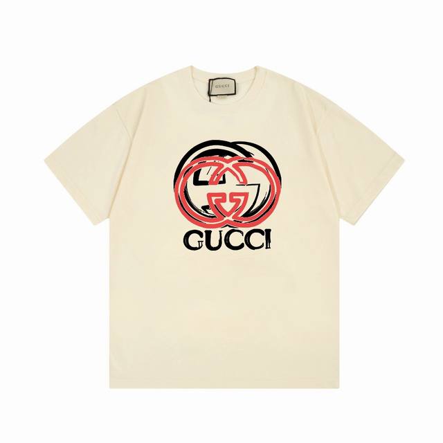 P80#E148 Gucci古驰25Ss早春系列 G家重叠跳色手绘经典Logo印花图案 -采用双纱纯棉260G，面料颜色定制定染，不缩水不退色。手感舒服，质感超