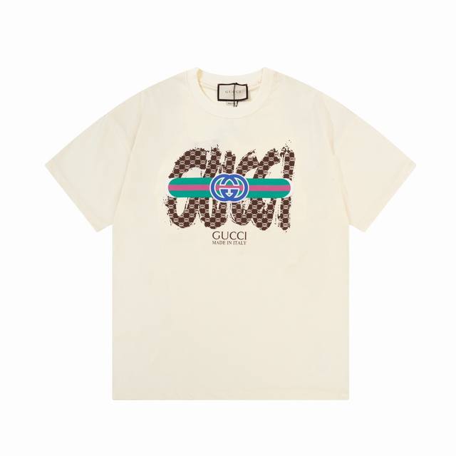 P80#E143 Gucci 古驰 经典腰带双G 涂鸦字母 Logo标识精致升级，灵感源自八十年代复古 原版面料 官方同款 短袖T恤 定制260克同缸染面料 手