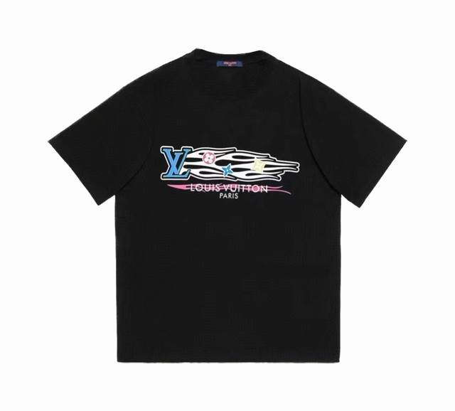 P80#V054 顶级版本 官网品质 - Louis Vuitton路易威登 火焰老花字母 印花短袖T恤 - 购入原版开模打造，全套定制辅料，细节决定成败。 -