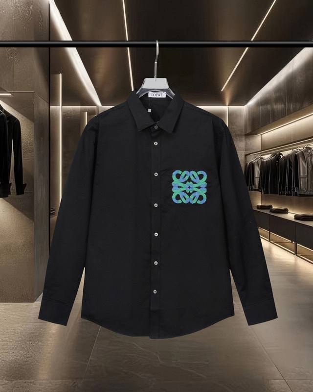 200 Loewe 罗意威 爆款来袭 胸前撞色毛巾绣后背彩虹Logo绣花长袖衬衫 2025Ss官网新款长袖 衬衫 衬衣 精美刺绣Logo 高端版本，专柜定制面料