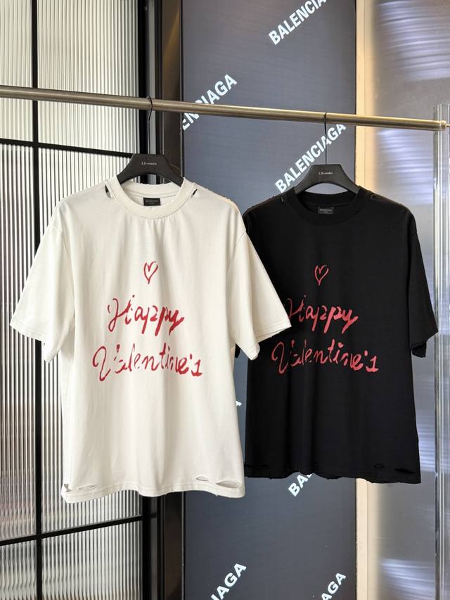 P110 顶级版本 区别通货 2025Ss 巴黎世家 Lipstick Valentines廓形重工洗水做旧短袖T恤 正面和背面饰以Lipstick Valen