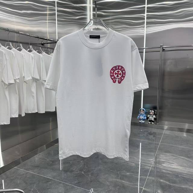 P100 Ch克罗心 2025春夏新款260克 短袖T恤 个性印花 男女同款宽松版 S M L Xl Xxl 五个码 黑色 白色