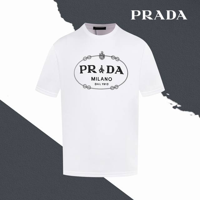 90 款号S033 Prada普拉达胸前图案字母压胶印花圆领短袖 压胶 全套包装 三标齐全 原版配套辅料1:1 主唛工艺 非常的高端 已经过高温预缩处理 反复水