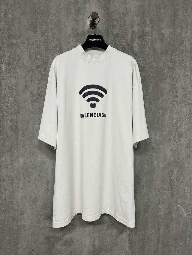 P150 Balenciaga 巴黎世家 520胶囊系列 爱心Wifi信号 字母Logo印花短袖T恤 面料采用巴黎Zp定制定染 百分百纯棉双股面料300G成衣洗