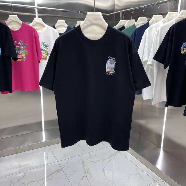P110 25Ss早春新款Casablanca卡萨布兰卡经典系列 印花短袖T恤明星穿搭款 -采用新疆长绒棉260～280克，面料颜色定制定染，不缩水不退色。手感