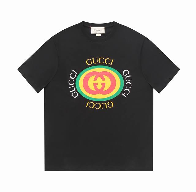 P100 顶级品质 Gucci古驰 圆圈Logo 印花圆领短袖T恤 面料：采用32支260G精棉双纱面料，不起球 不缩水 不褪色，同缸定染32支双股1×1螺纹