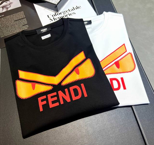 100 Fendi～2025年新款春夏丝光棉200克重短袖T恤上新：芬迪新款字母搭配印花字母Logo图案设计结合在一起简单大方，色彩鲜明独特经典！是春夏入手必备
