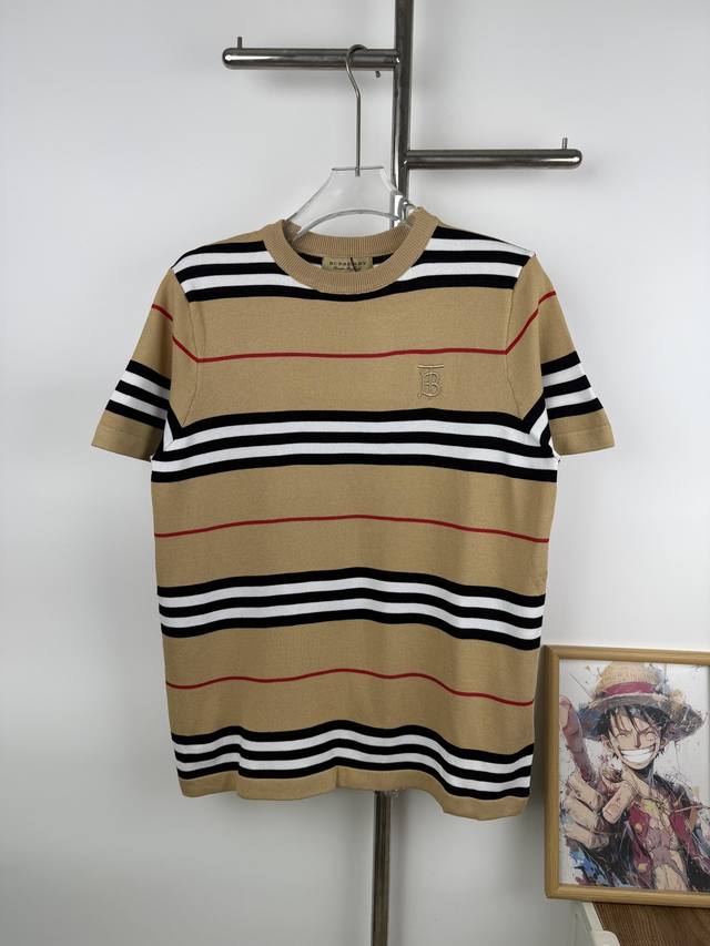 P100款号G665 新款Burberry 巴宝莉Ss夏季线纱条纹针织短袖T恤 原版面料高版本高品质 网红明星同款 极细蚕纯棉细线 线纱 抗皱强 做工精细 定制