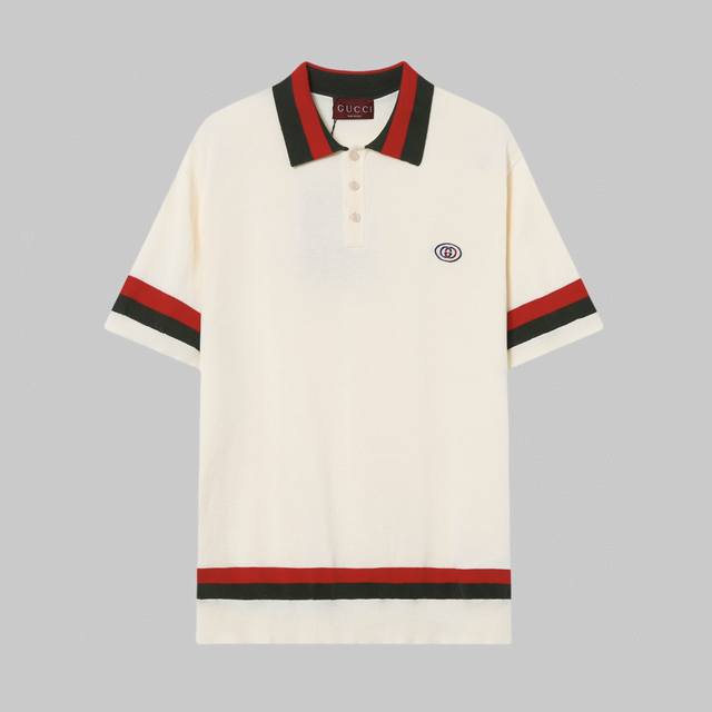 P170 高品质 Gucci 古驰红绿条纹针织Polo短袖 高端品质 三标齐全，舒适透气，经典简约，精致时尚，细节呈现高端品质，男女同款。 颜色:黑色 杏色 码