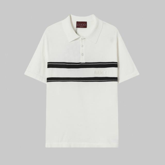 P170 高品质 Gucci 古驰经典黑白条纹针织Polo短袖 高端品质 三标齐全，舒适透气，经典简约，精致时尚，细节呈现高端品质，男女同款。 颜色:黑色 白色