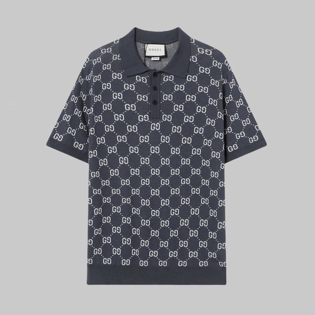 P170 高品质 Gucci 古驰满印提花Logo针织Polo短袖 高端品质 三标齐全，舒适透气，经典简约，精致时尚，细节呈现高端品质，男女同款。 颜色:黑色