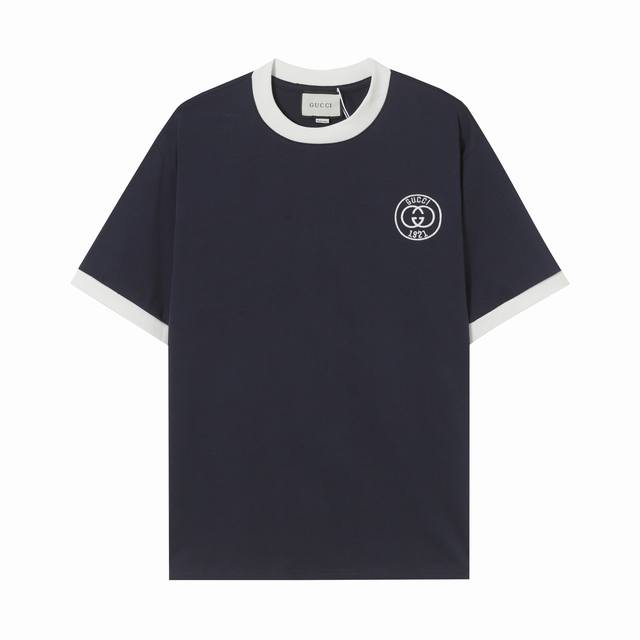 9011# P80 Gucci 2025款官网同款拼色Logo字母刺绣图案 面料- 采用270克双股精梳棉面料.索罗纳螺纹定织定染 工艺- 田岛绣花机绣绘制 工