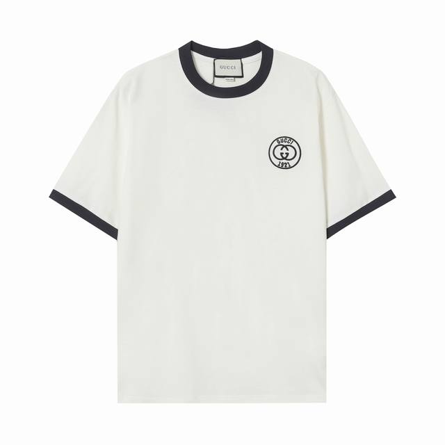9012# P80 Gucci 2025新款官网同款拼色Logo字母刺绣图案 面料- 采用270克双股精梳棉面料.索罗纳螺纹定织定染 工艺- 田岛绣花机绣绘制