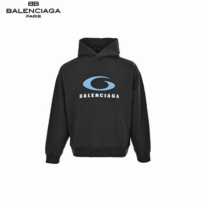 ：310 Balenciaga 巴黎世家 Loop Sports 蓝环印花连帽卫衣 采用420克巴黎灰毛圏以及1*1罗纹340克，质感十足，无抽绳兜帽设计，采用