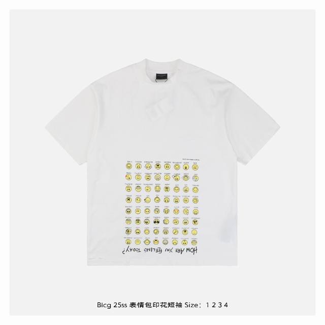 ：200 Balenciaga 巴黎世家 25Ss 表情包印花短袖 面料采用230克重精梳棉，定制32支1*1螺纹，成衣两遍水洗处理，面料舒适亲肤无异感，定制定