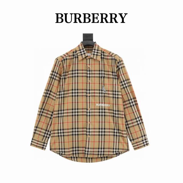 Burberry 巴宝莉 独角兽刺绣Logo长袖衬衫 面料采用双股80支梭织小斜纹面料，格纹对位，纱线定织定染，侧边织带定做量1万码起，门襟、，织带纽扣全部订