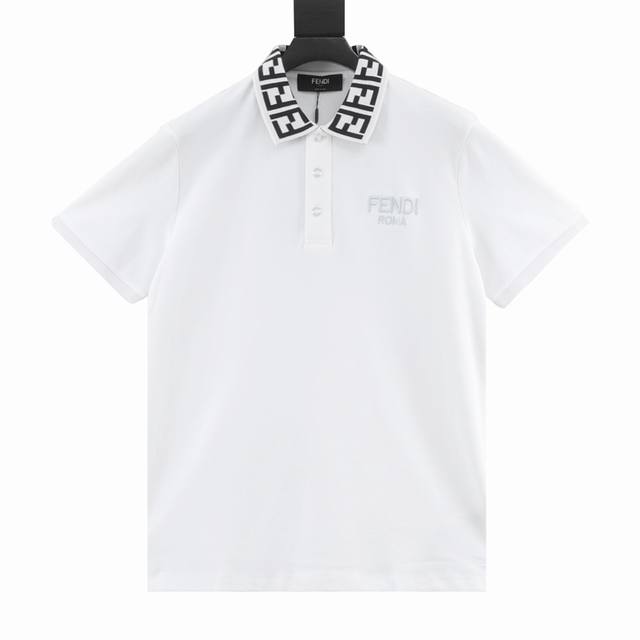 Fendi 芬迪 双F领口胸前刺绣字母短袖Polo衫 采用100%棉双面珠地面料，拆解纱线分析，订织蜂窝四角网眼胚布，衣领为双系统提花定织扁机制成，有弹性，不