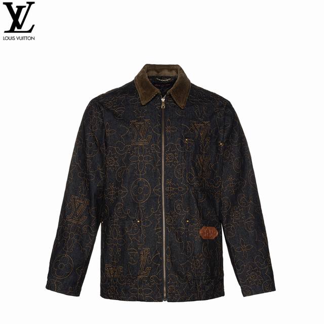 本地自：400 Louis Vuitton 路易威登24Fw金线刺绣老花套装牛仔外套 本款牛仔工装夹克邂逅 秋冬秀场的 Lv Arabesque 图案，为 Mo