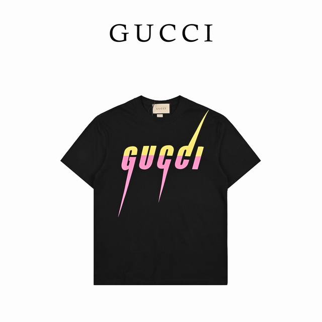 170 Gucci 古驰限定闪电字母新配色印花短袖T恤 - 购入原版开模打造，全套定制辅料，细节决定成败。 - 面料：采用240克双纱精梳棉面料+260克配套螺