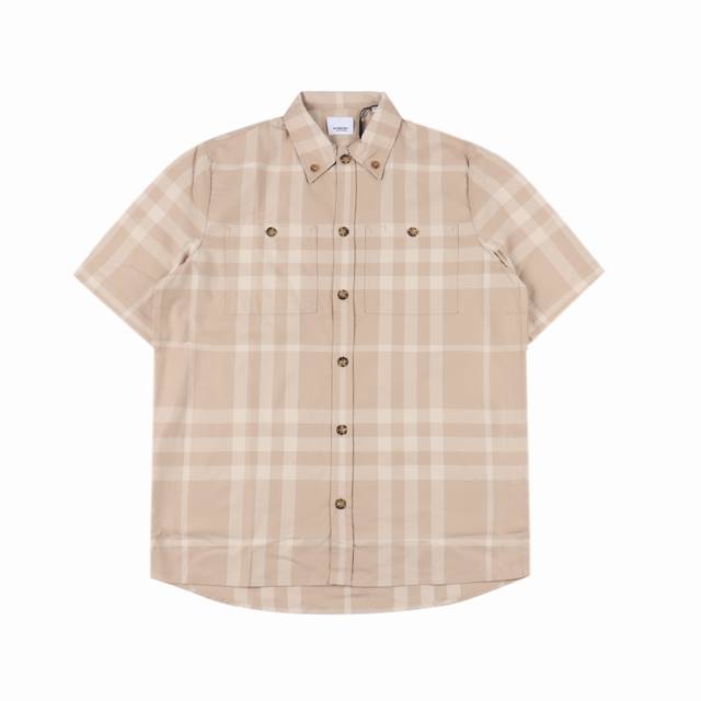 230 Burberry巴宝莉Bbr 双口袋格子短袖衬衫 原版国内柜台购入开发，注意此面料全市场无现货，定染纱线，色织规格50 2*50 2 120*90 57