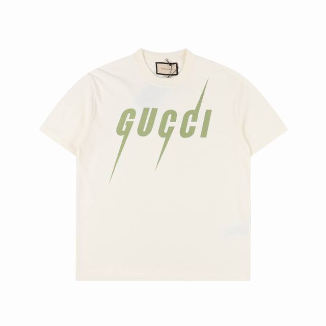 180 Gucci 古驰 经典款 牛油果闪电印花短袖 甄选长绒棉纱，260G精纺高支重磅定织定染面料， 裁前高温洗水定型，成品再洗柔，穿着感受亲肤棉柔，垂感自然