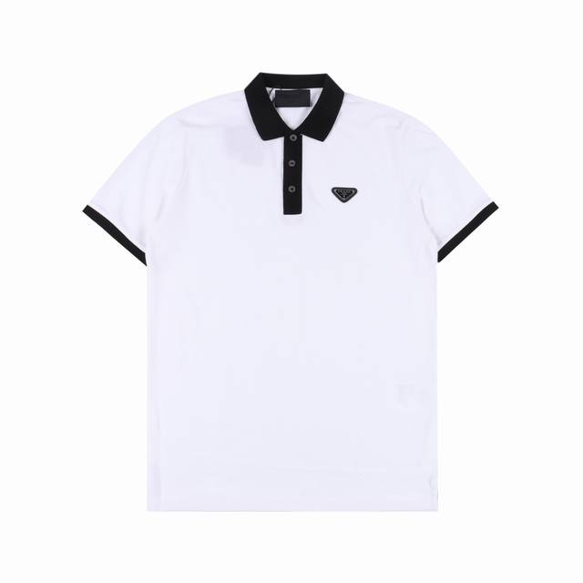 210 Prada 普拉达 新款拼色翻领短袖Polo衫 定制拼色罗纹领 Yb纽扣 短袖 撞色螺纹设计 做工精细 全套辅料齐全 Size：M-Xxl