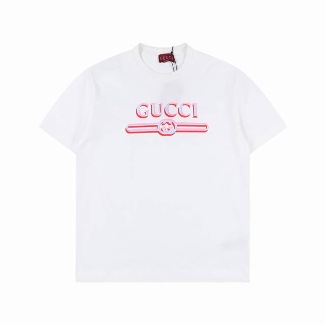 180 Gucci 古驰 25Ss 重影字母印花短袖 面料采用265克平纹32支双股双纱紧密赛络纺进口“福原”牌大圆机织造而成，双面做蚀毛无尘处理，面部蚀毛后使