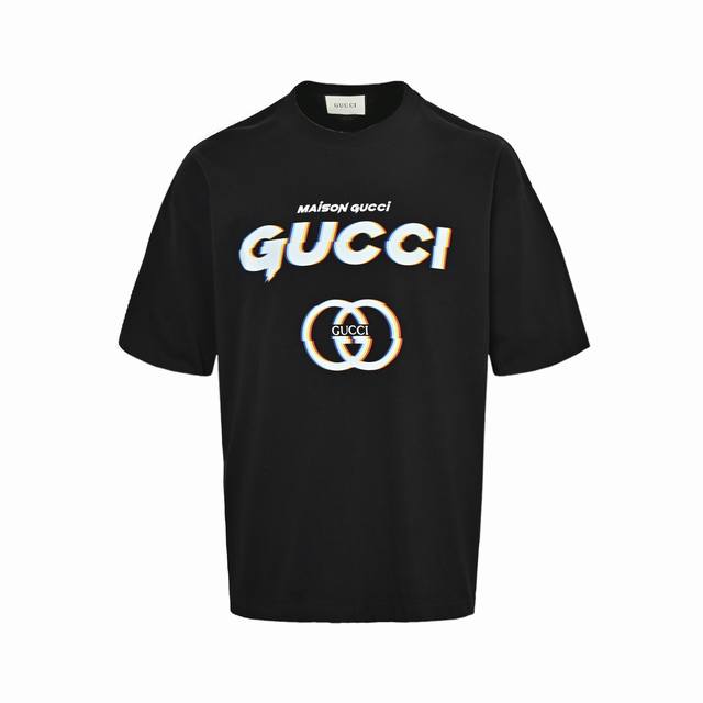 : 160 Gucci 古驰 24Ss 幻影字母印花短袖 面料采用定制240G 26支特滑双股精棉平纹高密无尘全棉布料。前幅高密度加厚，走线平整，代工品质，全套
