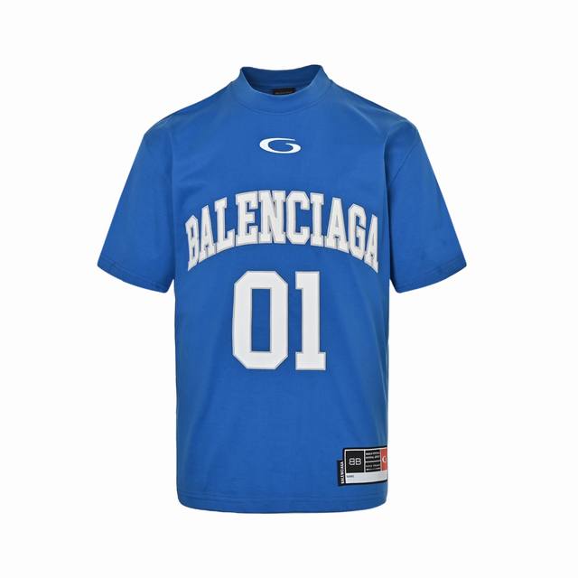 ：180 Balenciaga 巴黎世家 新款刺绣01号篮球短袖 前面刺绣釆用田岛绣花机刺绣加印花，左下角车章仔，后片印花。砖柜同步.第一时间正品研制，面料采用