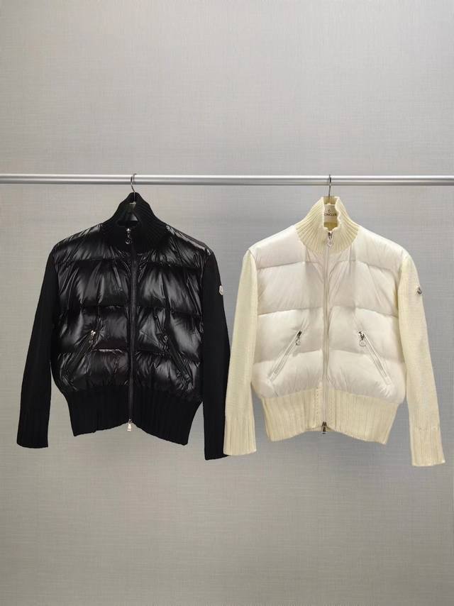 400 广州高版本 Moncler 蒙口冬季新款白色立领针织拼接短款外套女士羽绒服