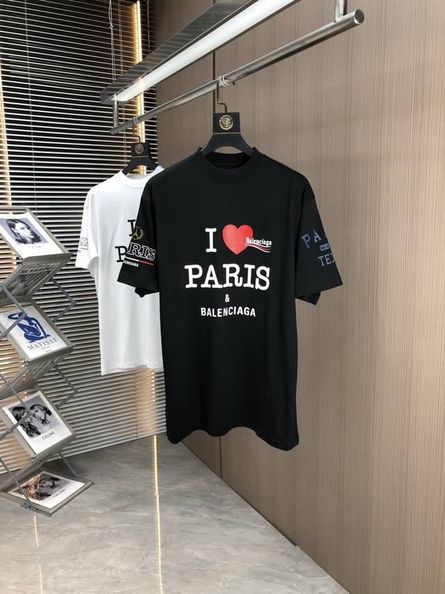 P190 Balenciaga* 巴黎25新款前后左右袖I Love Paris& Balenciaxx艺术印花短袖T恤 面料采用巴黎Zp定织定染全棉双纱。克重