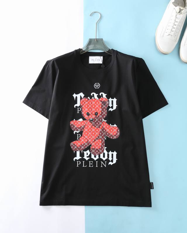 230 Pp 菲利*谱*因 25Ss春夏新款高支双丝光棉圆领短Tee，男士卡通泰迪熊数码印花时尚时尚圆领短袖T恤衫！贸易公司渠道稀出，同步Gw发售！高街炸街款短