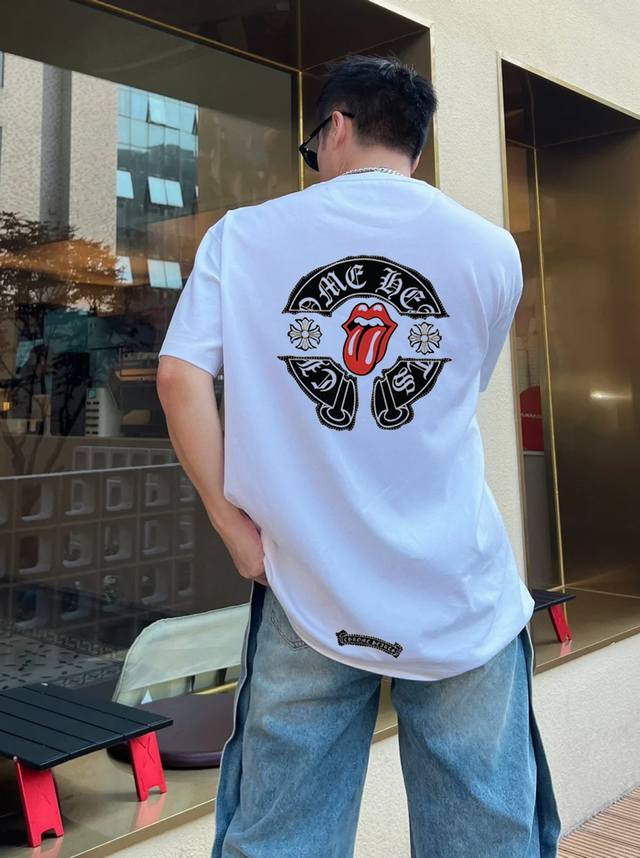 P220。 Chrome Hearts克罗心25S潮牌T恤.男女同款！克罗心马蹄章标识烫画设计.搭配经典大舌头.烫钻工艺层次丰富搭配.定制300G纯棉面料，舒适