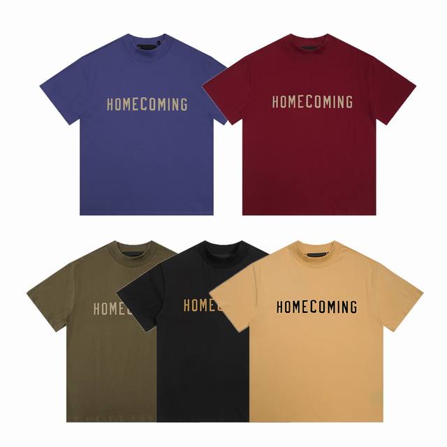 Essentials 24Ss Homecoming单排字母印花Fog短袖T恤 款号：E2346# P110 颜色：幽兰紫 橄榄绿 绯红色 琥珀色 星辰黑 码数