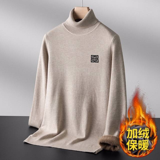 可支持年后退换 P210 加绒 纪梵希24Ss秋冬专柜爆款 高端外贸订单狠货定制 顶级原单冬季时尚男士休闲羊毛衫针织高领加绒加厚毛衣。 加绒加厚 秋冬时尚潮人打