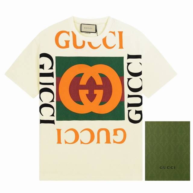 P120 新款上新 G家经典大方块Logo圆领短袖 重磅毛毡针织棉，完全对版还原，240克毛圈底32支，成衣两遍水洗处理，面料舒适亲肤无异感，版型松软糯感十足，