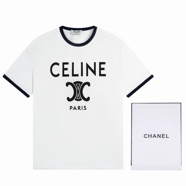 120 Celine 思琳凯旋门经典T恤短袖 独家定织定染纯棉料 柔软舒适 前幅ＰＡＲＩＳ凯旋门徽标印花 春夏最新砖柜同步 宽松版型 男女同款 白色配色 尺码：