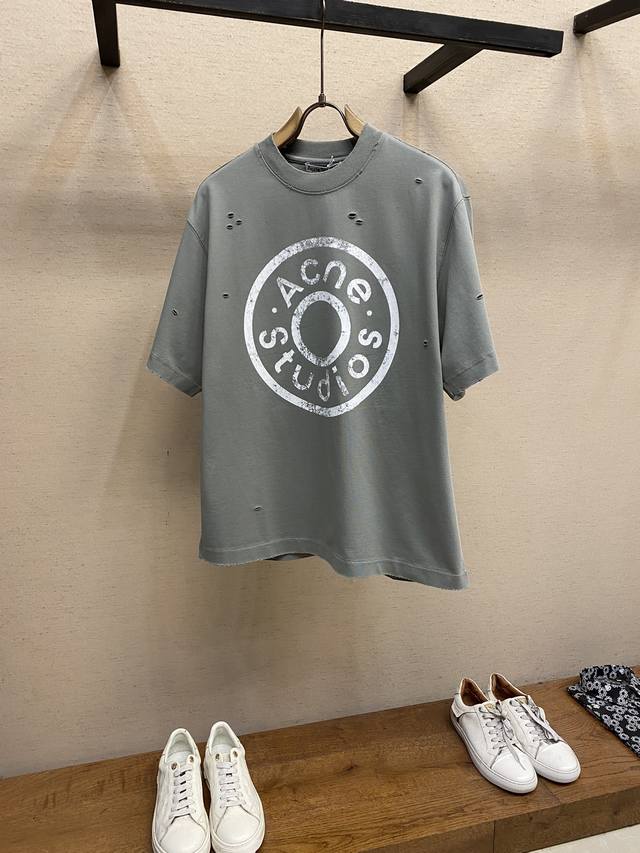 P300Acne Studios 2025Fw早春新款重磅纯棉残旧印花洗水破坏半袖T恤 重磅纯棉休闲百搭的一款 上身很舒适 特别适合我这种喜欢舒适穿着 论艺术绝