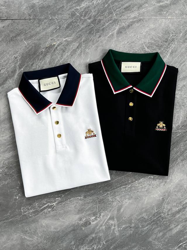 P260 新品 香港洋行渠道货，经典明星级单品，2025春夏新品，明星级的一款单品！Gu*Ci 男士时装款商务休闲珠地棉短袖Polo衫！极具奢华设计的一枚白金级