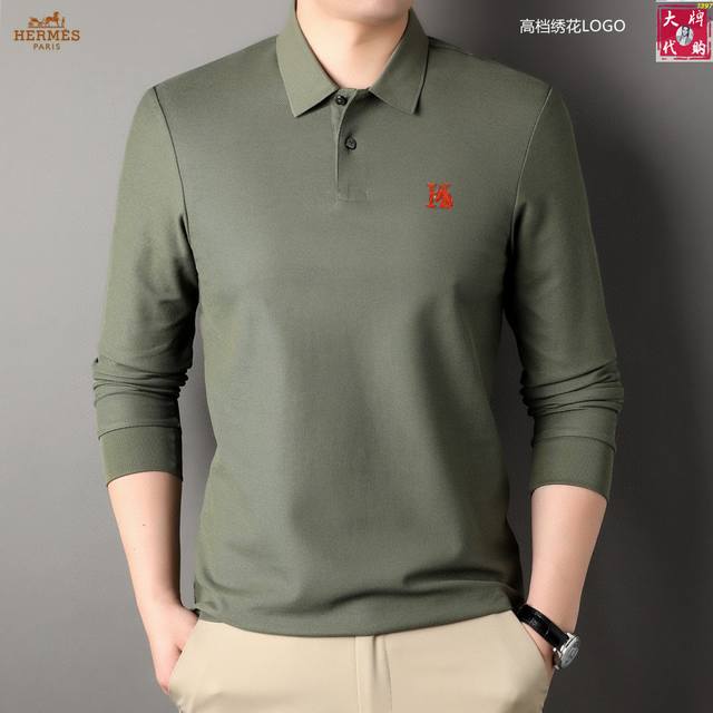 P260 Hermes 爱马仕 春季新款男士翻领长袖 高版本. 原单品质 贸易公司订单款 质感舒适百搭可随意搭配 经典Logo标示 版型立体剪裁 舒适透气 码数