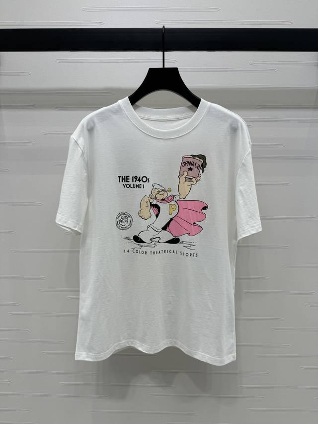 P160上新原单高端品质2025春夏最新系列！圆领卡通短袖T恤！定制进口斜纹全棉材质 透气舒适 质感十足 胸前卡通风格创意图案装饰贯穿前后 打造浪漫自由的风格