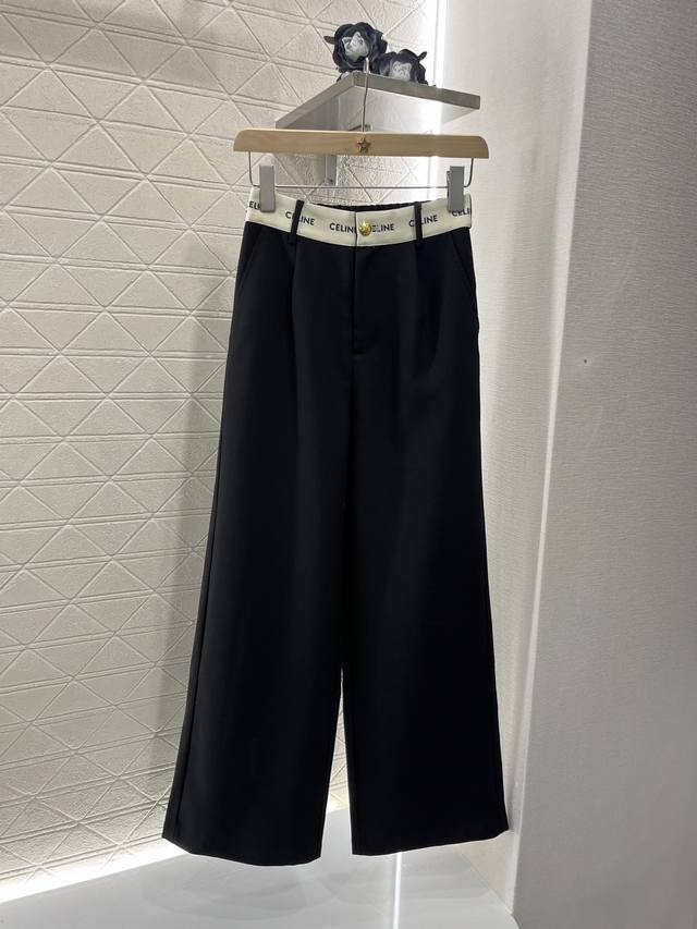 P290Celin*2025新品上架 西装直筒长裤 定制Yb进口棉涤西裤材质 质感光泽十足 垂感肌理更强 品相高级 高腰直筒长裤 腰间折边拼接裁剪 徽标字母点缀