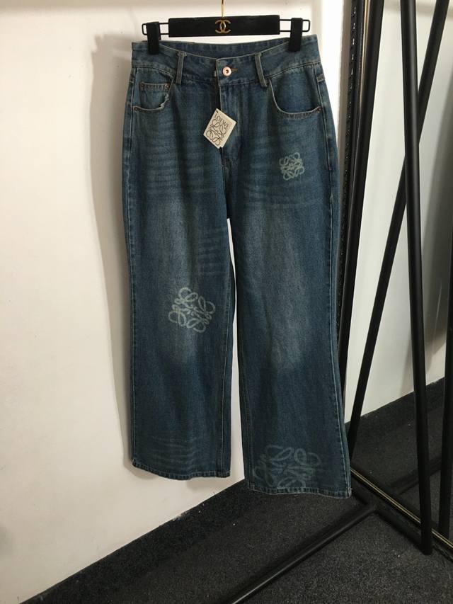 P210款号6680 Loew*新款 Logo印花阔腿牛仔长裤，蓝色，S-Xxl， M码；腰围70，长105